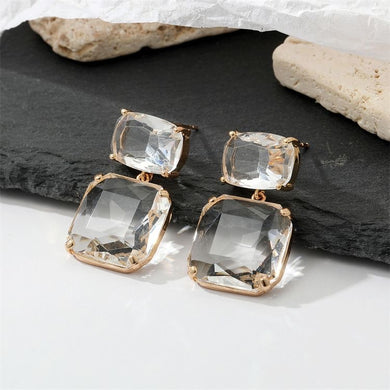 42. Simple geometric crystal transparent glass large earrings