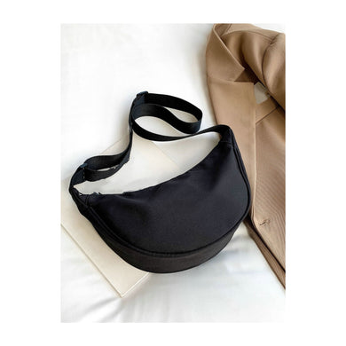 Black Nylon Half Moon Crossbody Bag