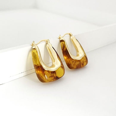 28. Tobacco U shaped enamel & gold earrings