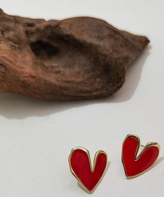 7. Red heart enamel stud earrings