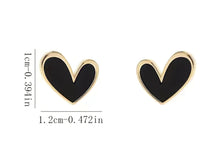 Load image into Gallery viewer, 104. Black heart on gold stud earrings