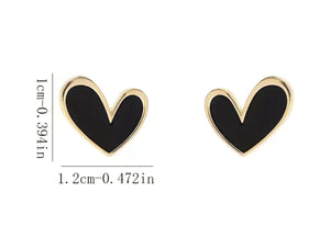 104. Black heart on gold stud earrings