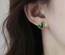 Load image into Gallery viewer, 101. Jade green heart stud earrings