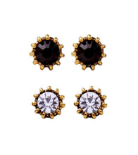 Load image into Gallery viewer, Large studs in black &amp; crystal earrings • Twin pack