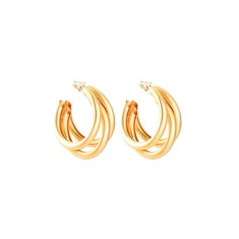 Triple hoop earrings in matt gold
