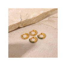 Load image into Gallery viewer, Mini Cubic Zirconia hoop in green and gold