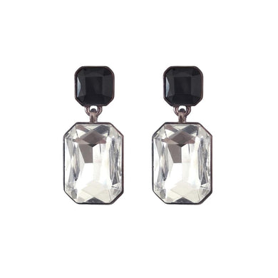 Square gem earrings mono black & crystal