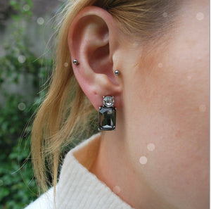 Mini slate gem with clear crystal earring