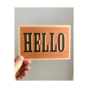 HELLO wooden postcard